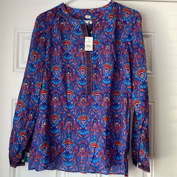 NWT New Loft Blue Floral Softened Shirt Size XS - Picture 2 of 12